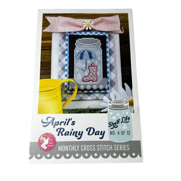April Rainy Day Shelf Life Cross Stitch Pattern Kit NEW Its Sew Emma Monthly Jar - Picture 1 of 3